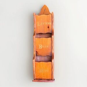 Wooden Mail Organizer Holder Letters Bills Misc Wall Hanging Pine VTG MCM 22”
